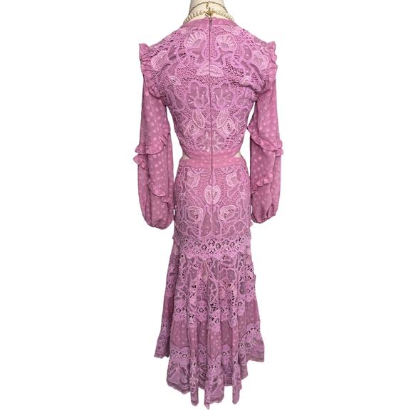 Alexis Zendaya Lace Crochet Cut Out Long Sleeve Dress Lilac Macrame size XS - Picture 9 of 15